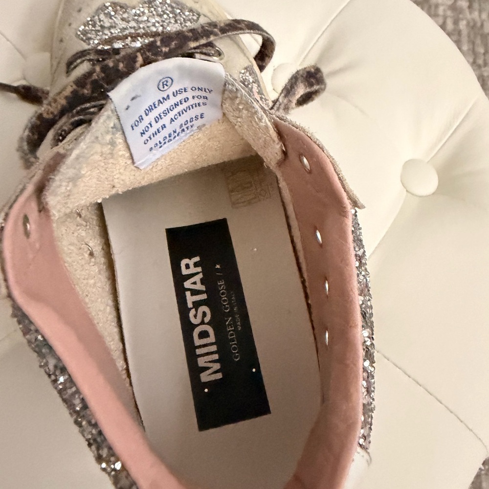 Golden Goose Silver Glitter High-Top Sneakers with Pink Star - Picture 6 of 8